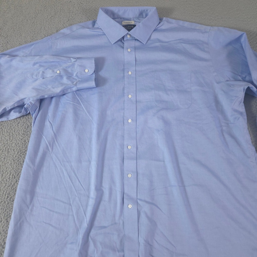Jos A Bank Shirt Mens 19-35 Blue Traveler Traditional Fit Cotton Button Down